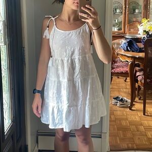 C&C California White Eyelet Coverup with Wooden Bead Tie Strings